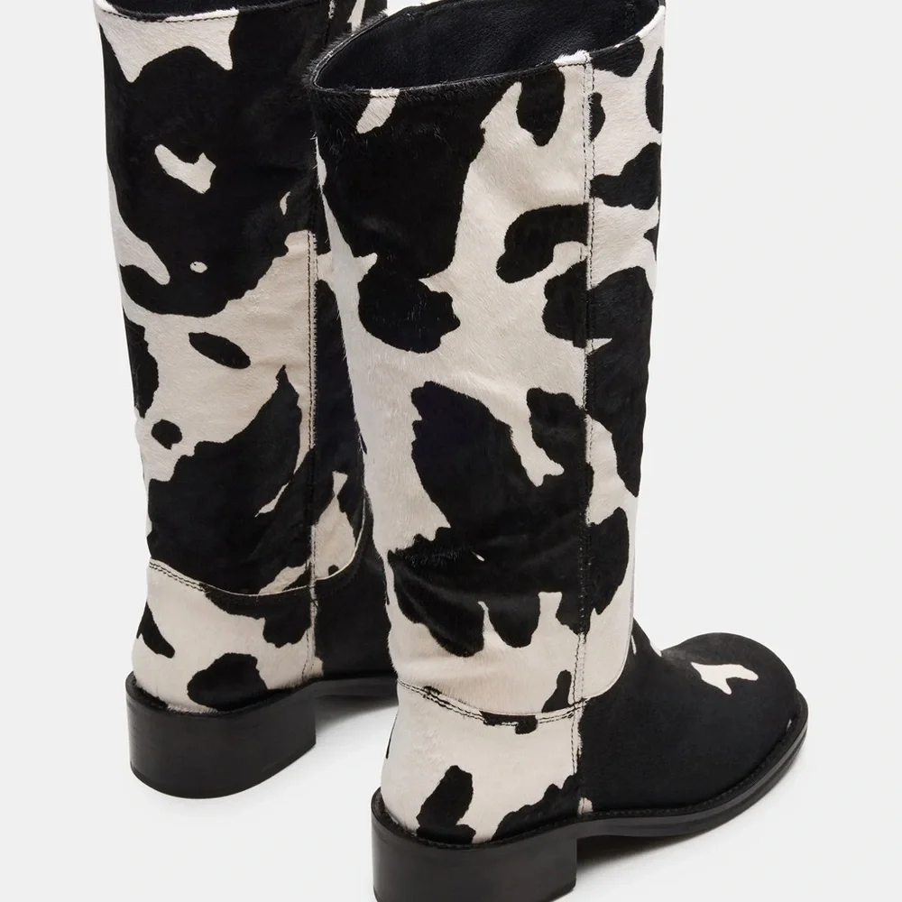 Steve Madden Black & White Cow-Print Over-the-Knee Boots